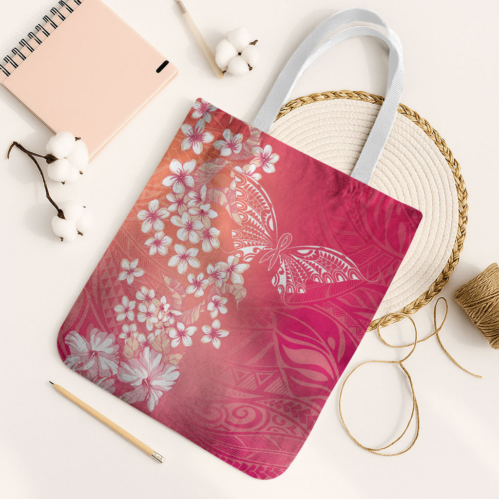 Dreamy Butterfly Polynesian - Breast Cancer Awareness Tote Bag Floral Vibes