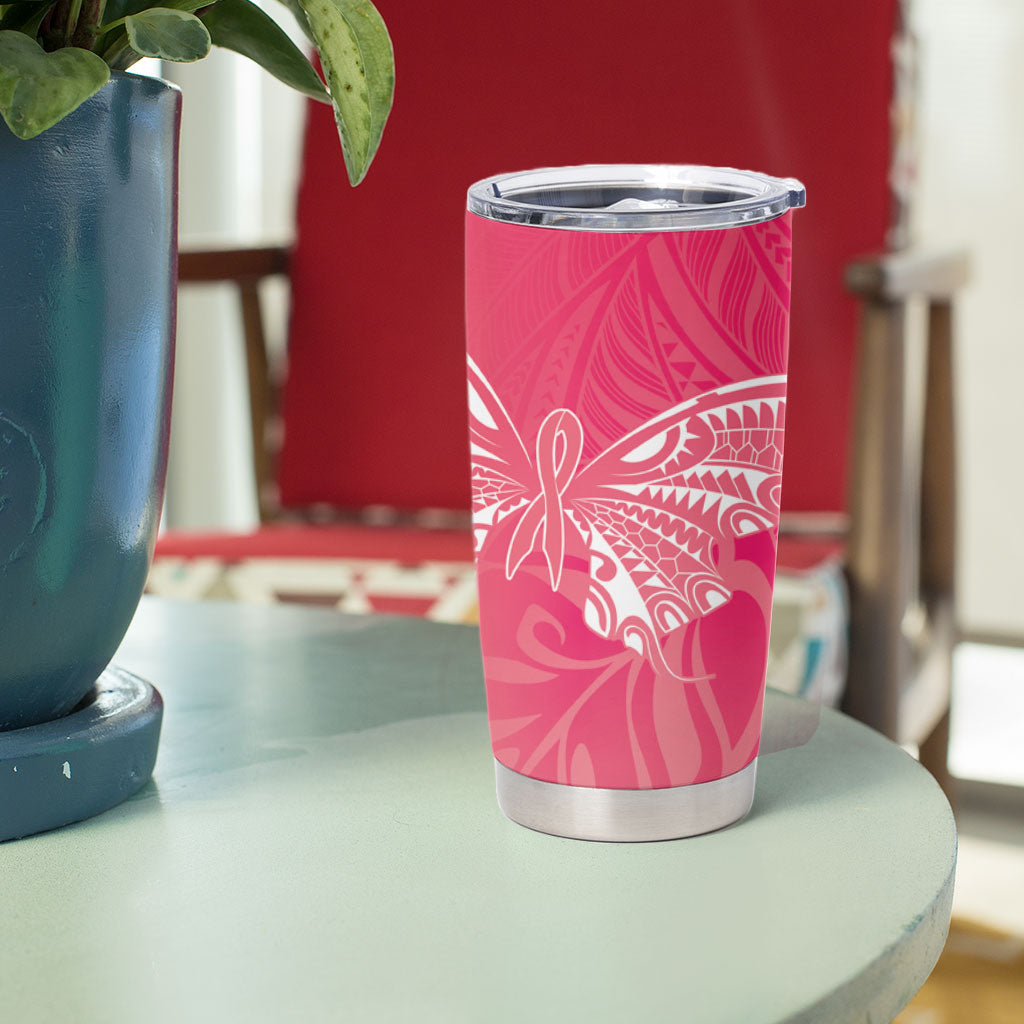 Dreamy Butterfly Polynesian - Breast Cancer Awareness Tumbler Cup Floral Vibes