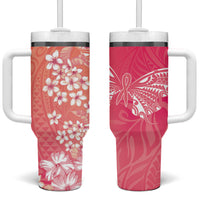 Dreamy Butterfly Polynesian - Breast Cancer Awareness Tumbler With Handle Floral Vibes