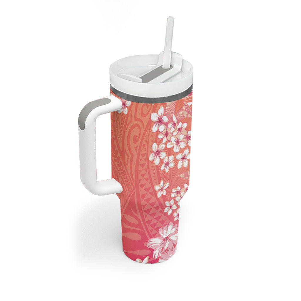 Dreamy Butterfly Polynesian - Breast Cancer Awareness Tumbler With Handle Floral Vibes