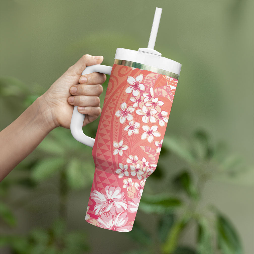 Dreamy Butterfly Polynesian - Breast Cancer Awareness Tumbler With Handle Floral Vibes