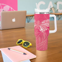 Dreamy Butterfly Polynesian - Breast Cancer Awareness Tumbler With Handle Floral Vibes