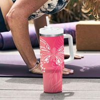 Dreamy Butterfly Polynesian - Breast Cancer Awareness Tumbler With Handle Floral Vibes