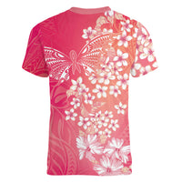Dreamy Butterfly Polynesian - Breast Cancer Awareness Women V-Neck T-Shirt Floral Vibes