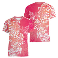 Dreamy Butterfly Polynesian - Breast Cancer Awareness Women V-Neck T-Shirt Floral Vibes