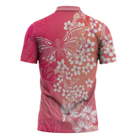 Dreamy Butterfly Polynesian - Breast Cancer Awareness Zipper Polo Shirt Floral Vibes