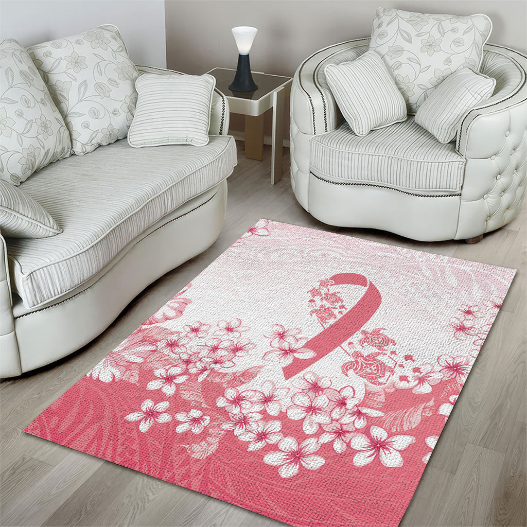 Breast Cancer Awareness Polynesian Area Rug Floral Pink Ribbon
