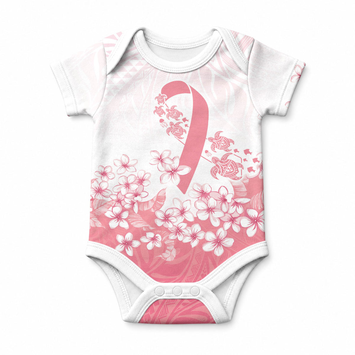 Breast Cancer Awareness Polynesian Baby Onesie Floral Pink Ribbon