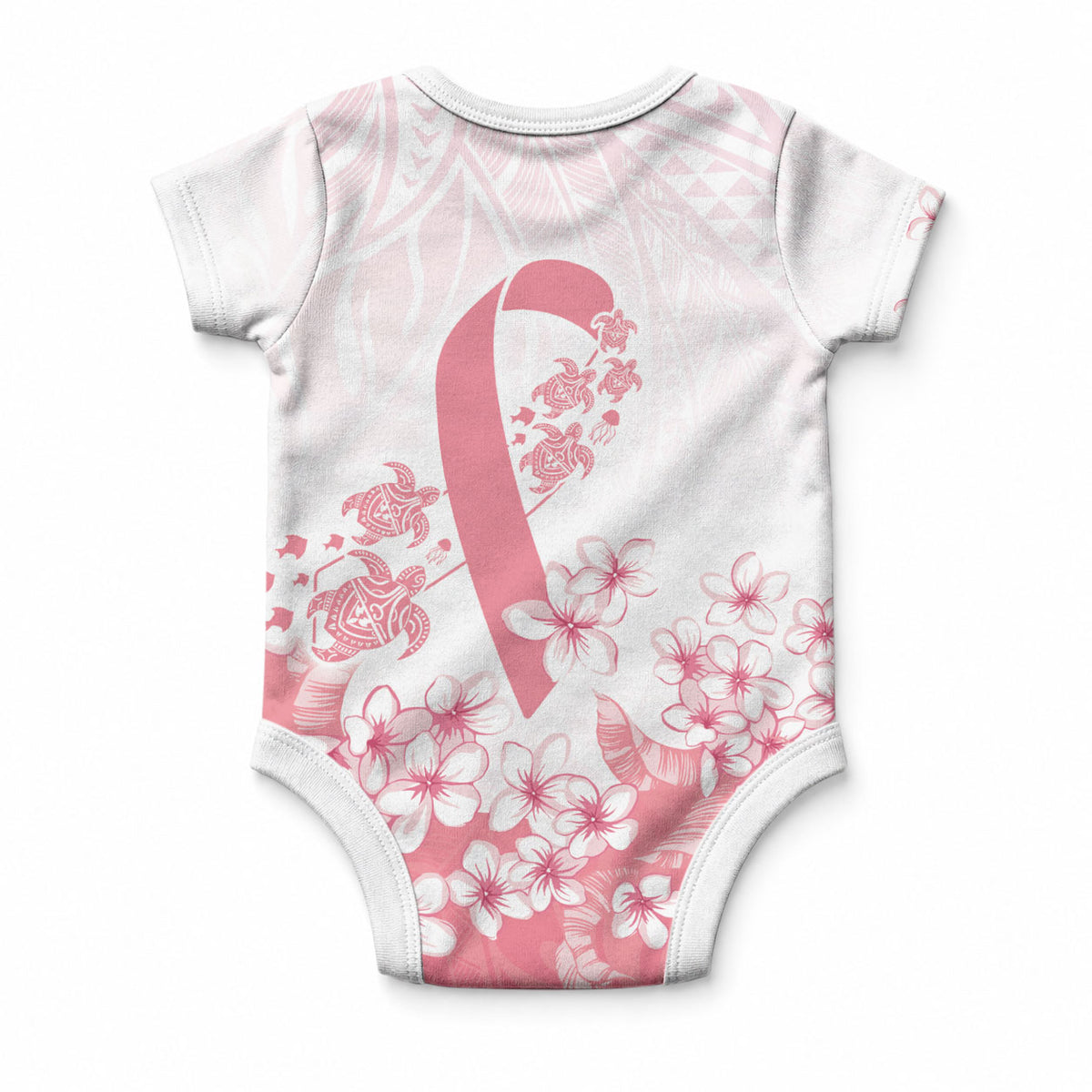 Breast Cancer Awareness Polynesian Baby Onesie Floral Pink Ribbon