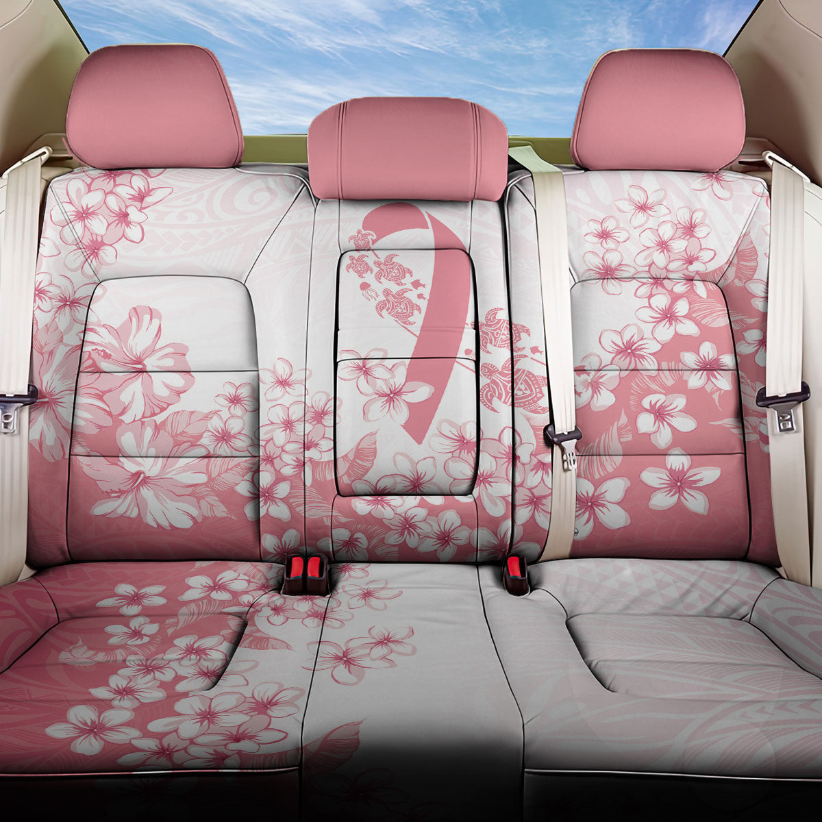 Breast Cancer Awareness Polynesian Back Car Seat Cover Floral Pink Ribbon