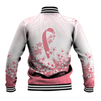 Breast Cancer Awareness Polynesian Baseball Jacket Floral Pink Ribbon