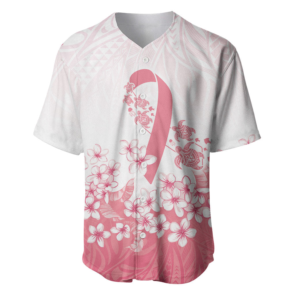 Breast Cancer Awareness Polynesian Baseball Jersey Floral Pink Ribbon