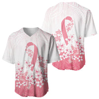 Breast Cancer Awareness Polynesian Baseball Jersey Floral Pink Ribbon
