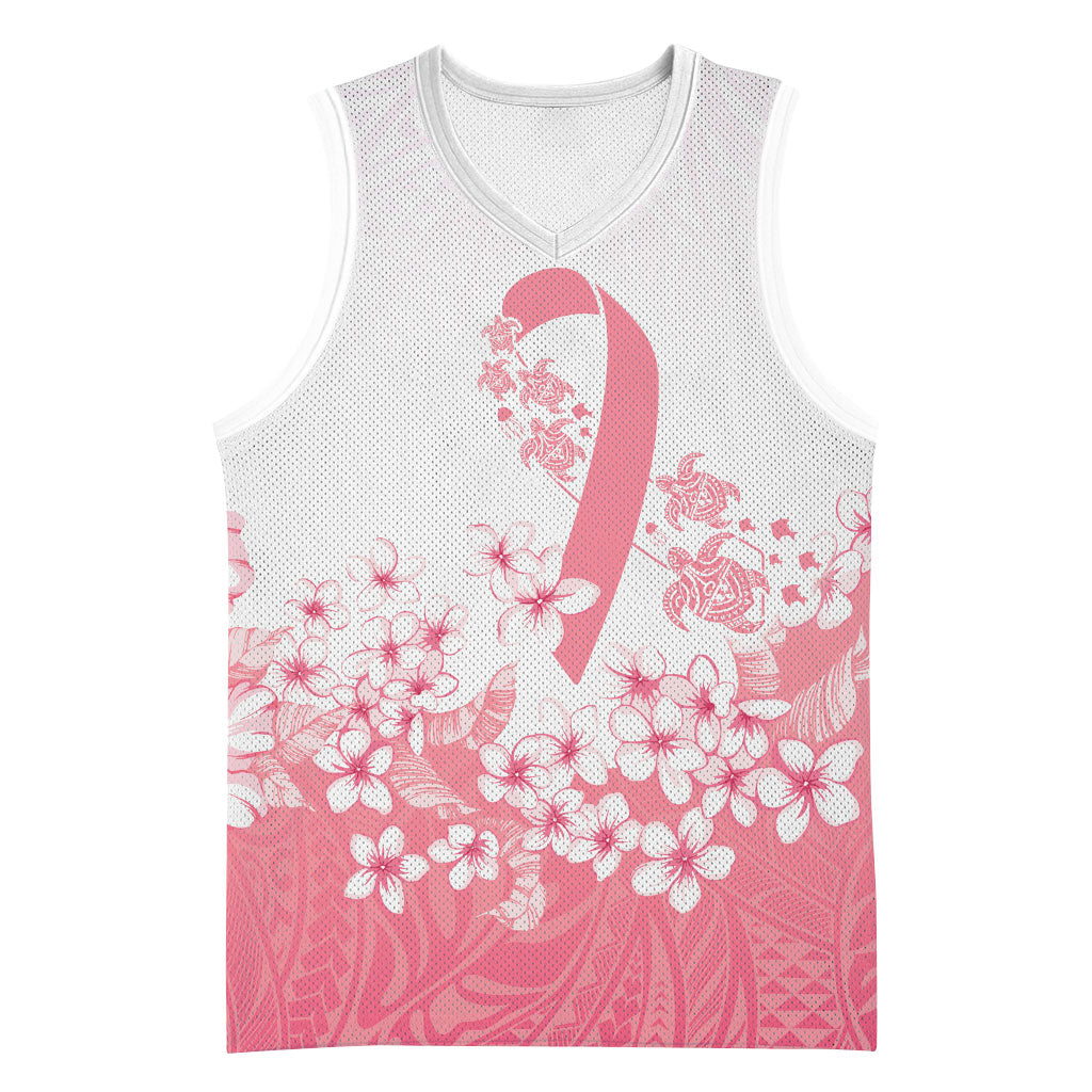 Breast Cancer Awareness Polynesian Basketball Jersey Floral Pink Ribbon