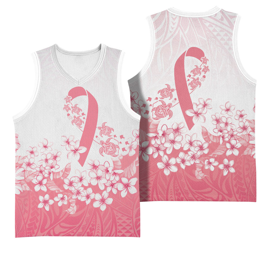 Breast Cancer Awareness Polynesian Basketball Jersey Floral Pink Ribbon