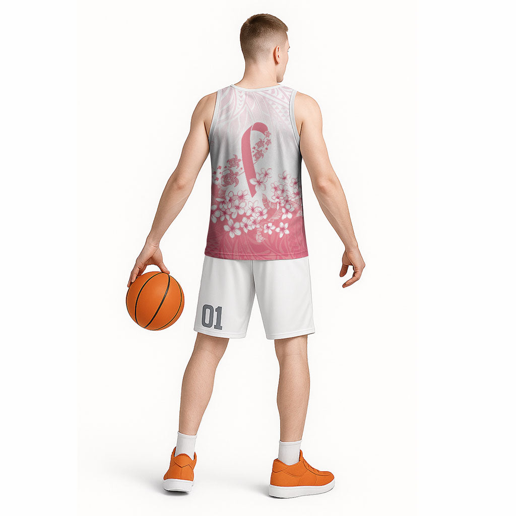 Breast Cancer Awareness Polynesian Basketball Jersey Floral Pink Ribbon
