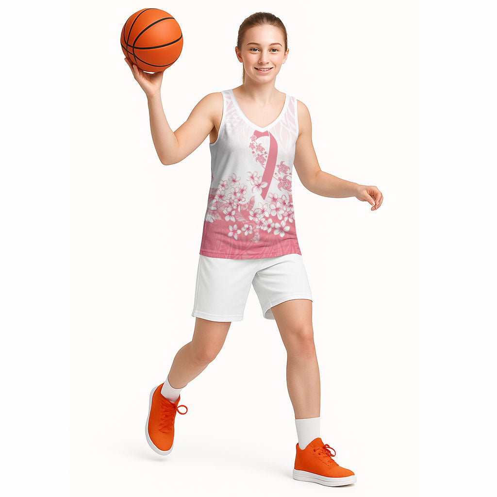 Breast Cancer Awareness Polynesian Basketball Jersey Floral Pink Ribbon