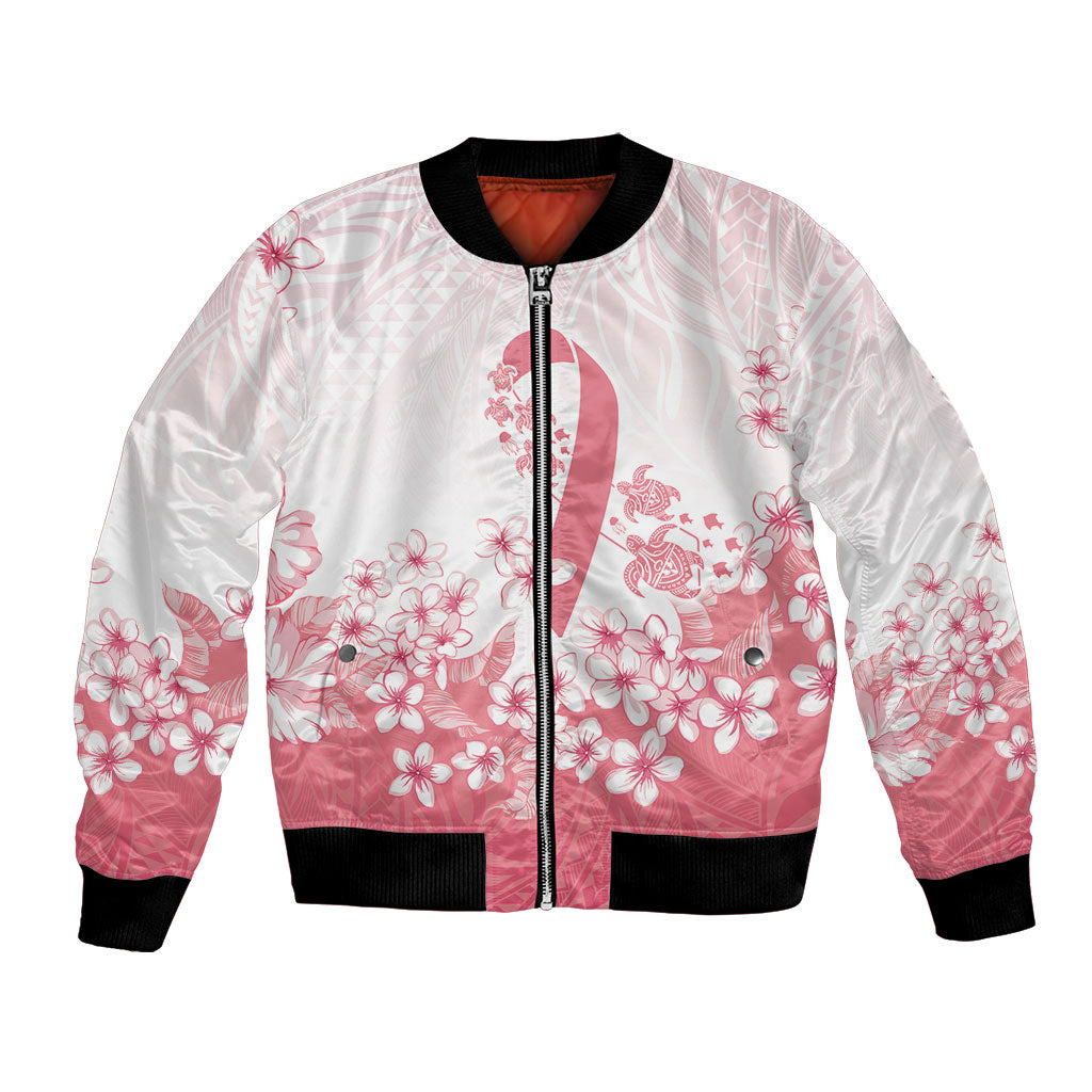 Breast Cancer Awareness Polynesian Bomber Jacket Floral Pink Ribbon