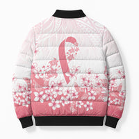 Breast Cancer Awareness Polynesian Bomber Puffer Jacket Floral Pink Ribbon