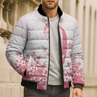 Breast Cancer Awareness Polynesian Bomber Puffer Jacket Floral Pink Ribbon