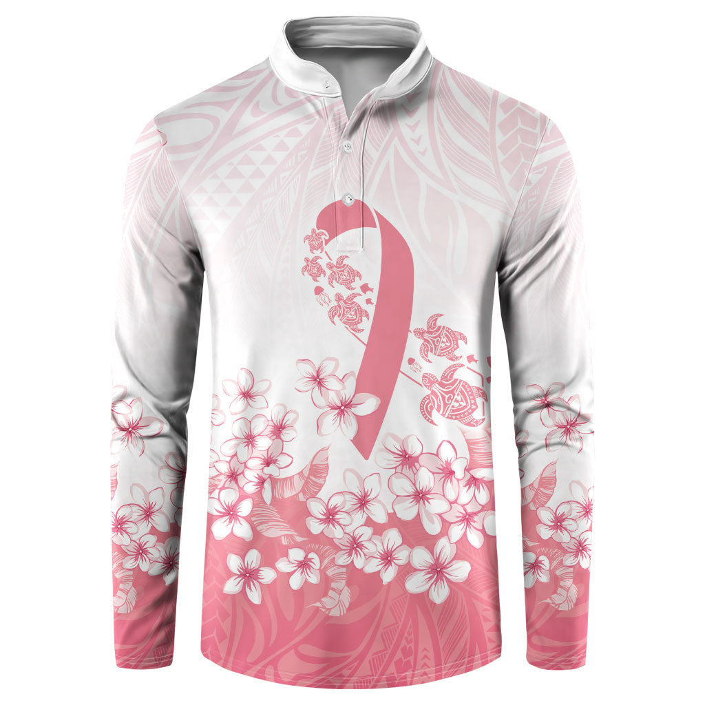 Breast Cancer Awareness Polynesian Button Sweatshirt Floral Pink Ribbon