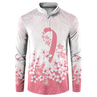 Breast Cancer Awareness Polynesian Button Sweatshirt Floral Pink Ribbon