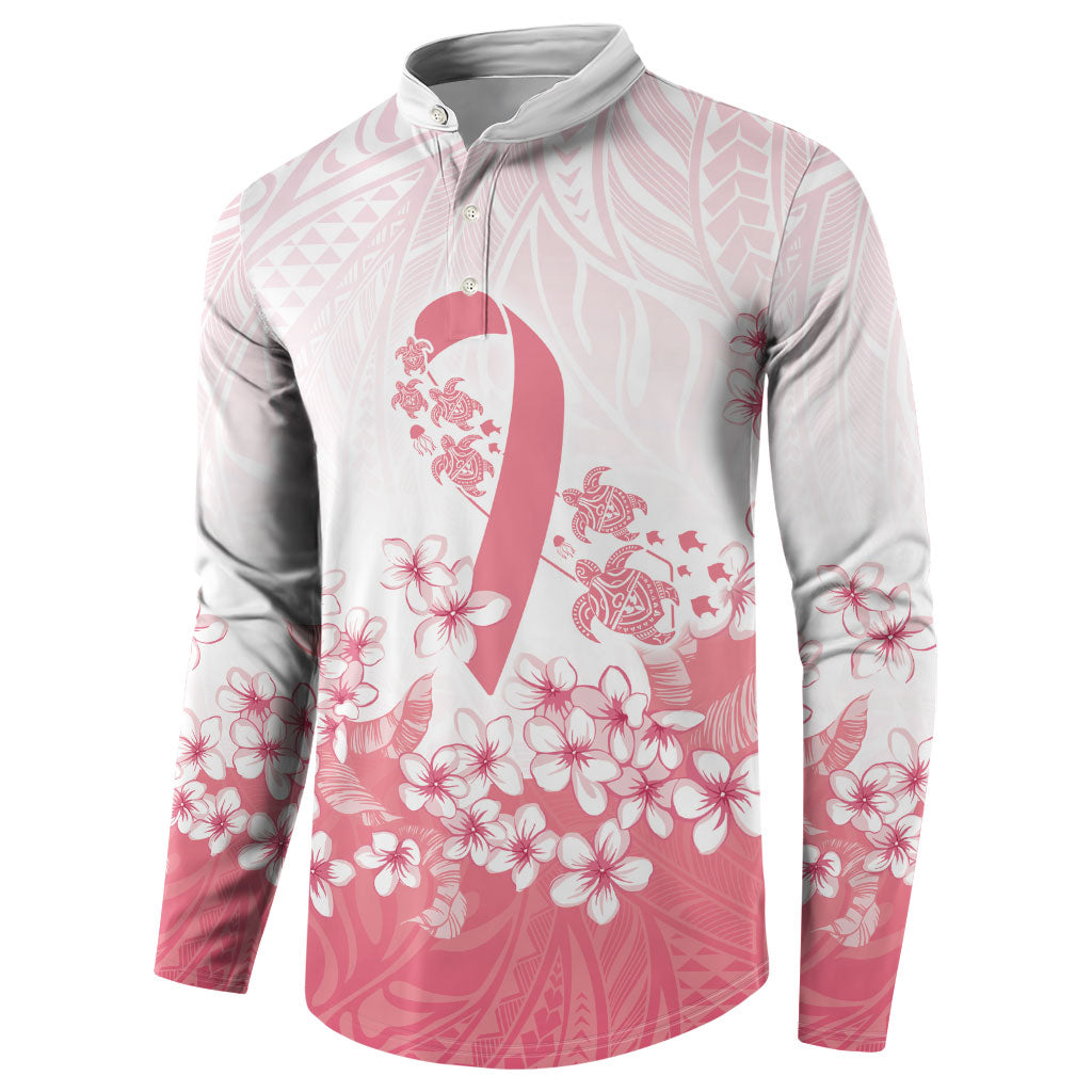 Breast Cancer Awareness Polynesian Button Sweatshirt Floral Pink Ribbon