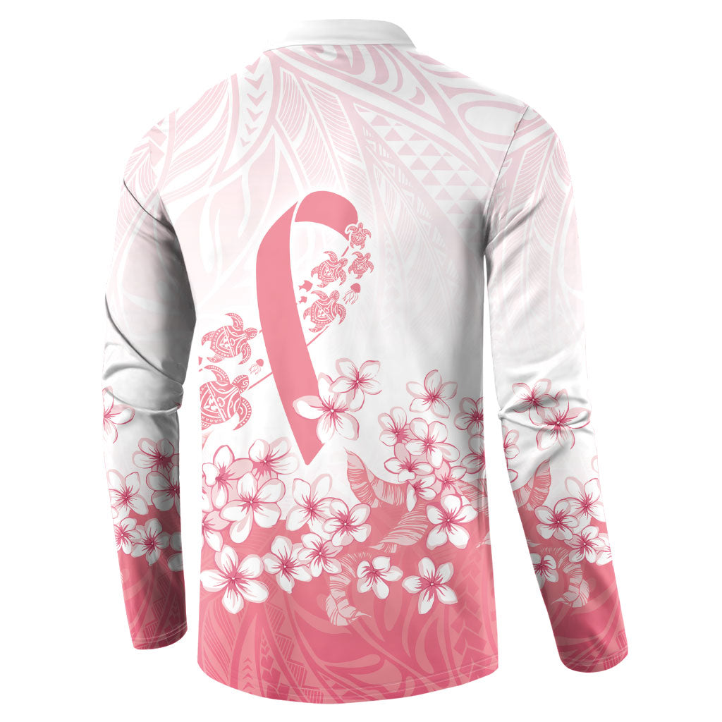 Breast Cancer Awareness Polynesian Button Sweatshirt Floral Pink Ribbon