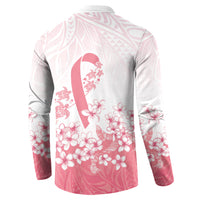 Breast Cancer Awareness Polynesian Button Sweatshirt Floral Pink Ribbon