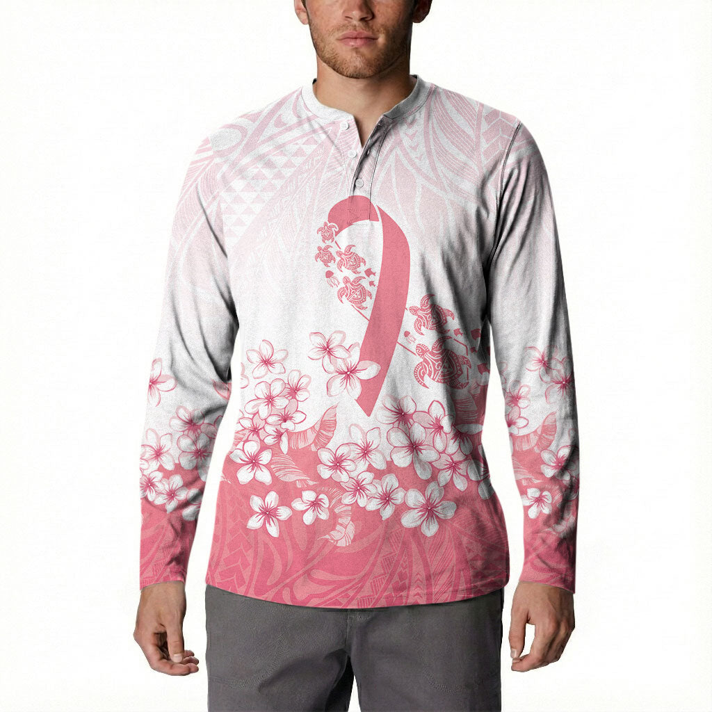Breast Cancer Awareness Polynesian Button Sweatshirt Floral Pink Ribbon