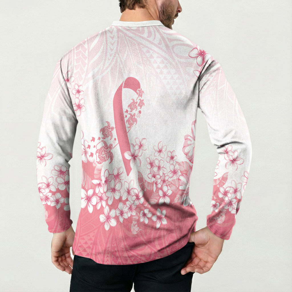 Breast Cancer Awareness Polynesian Button Sweatshirt Floral Pink Ribbon