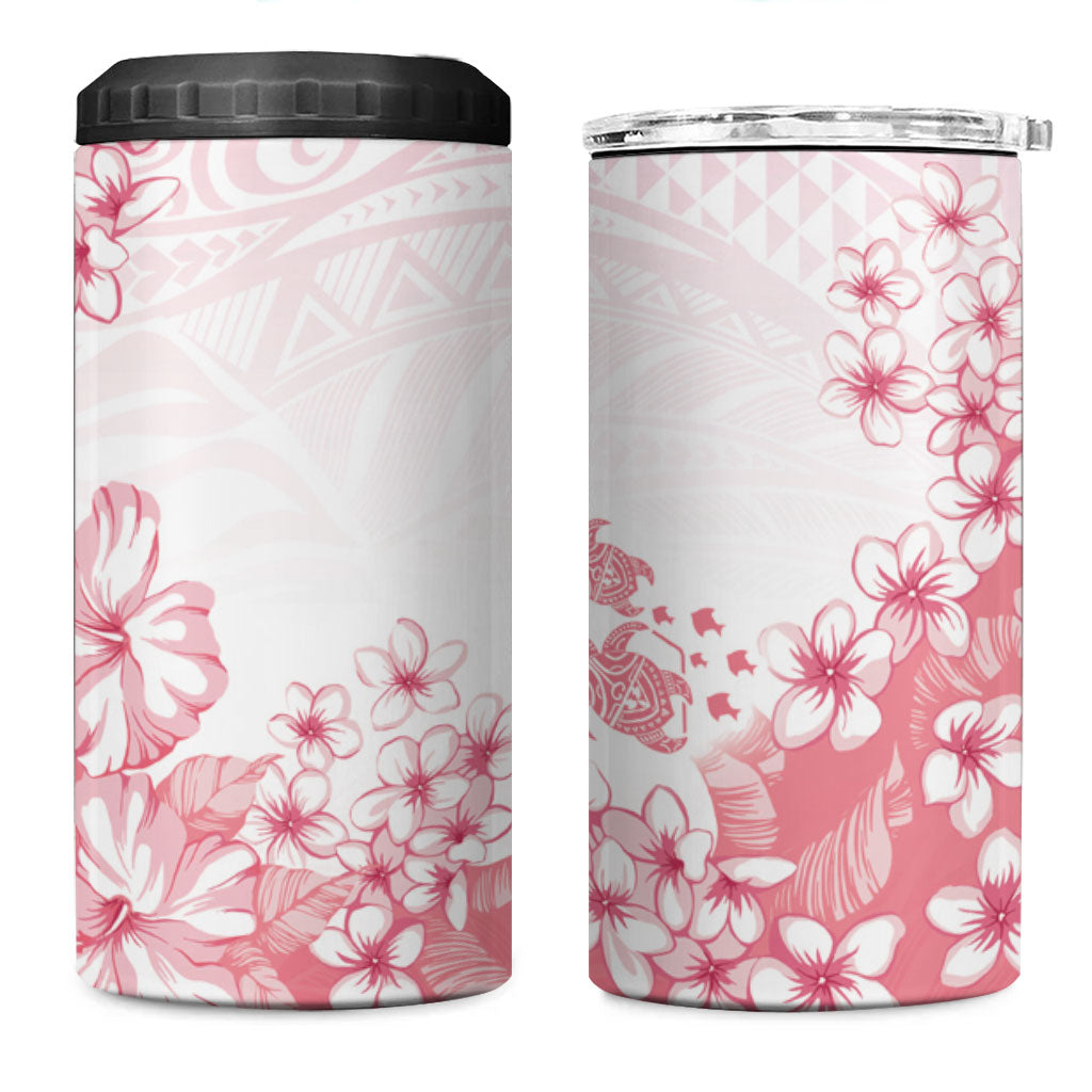 Breast Cancer Awareness Polynesian 4 in 1 Can Cooler Tumbler Floral Pink Ribbon