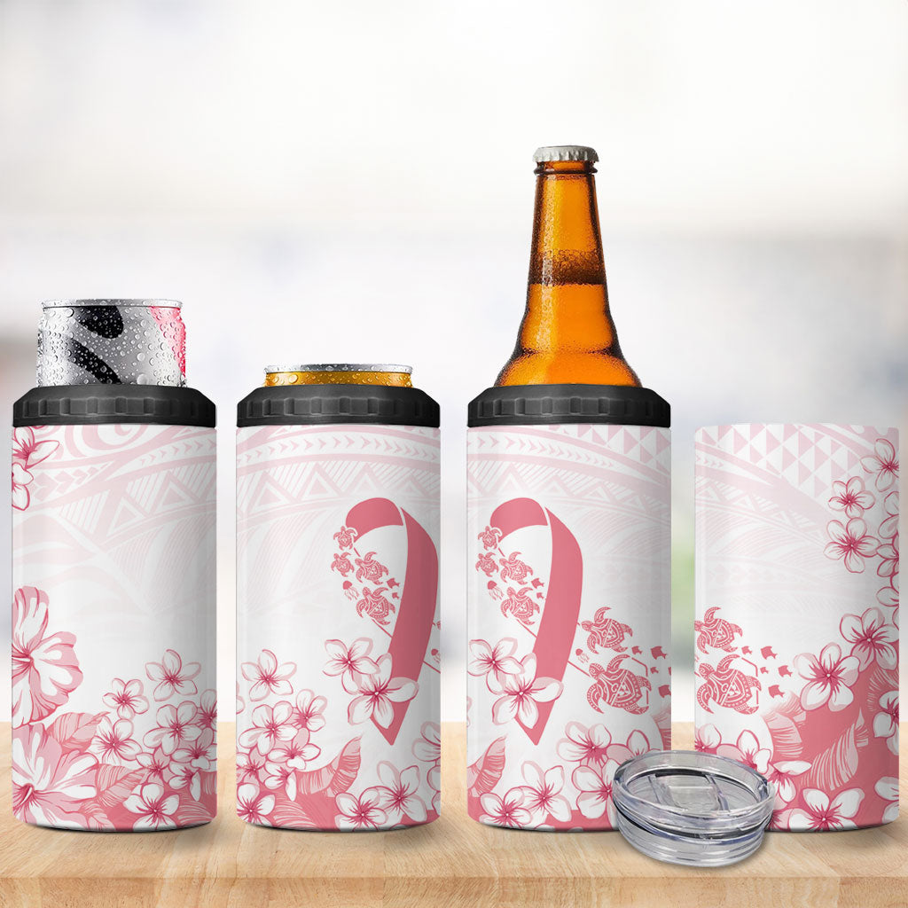 Breast Cancer Awareness Polynesian 4 in 1 Can Cooler Tumbler Floral Pink Ribbon