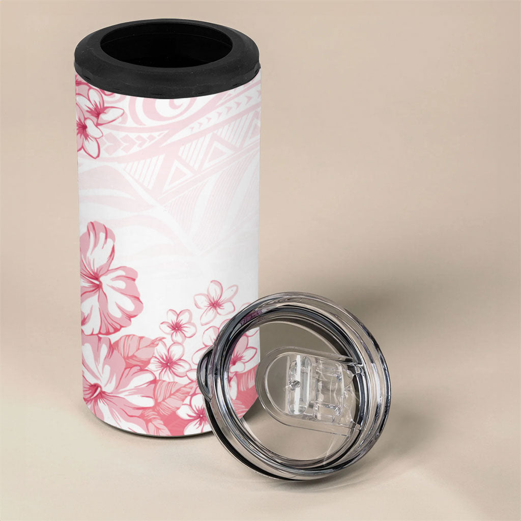 Breast Cancer Awareness Polynesian 4 in 1 Can Cooler Tumbler Floral Pink Ribbon