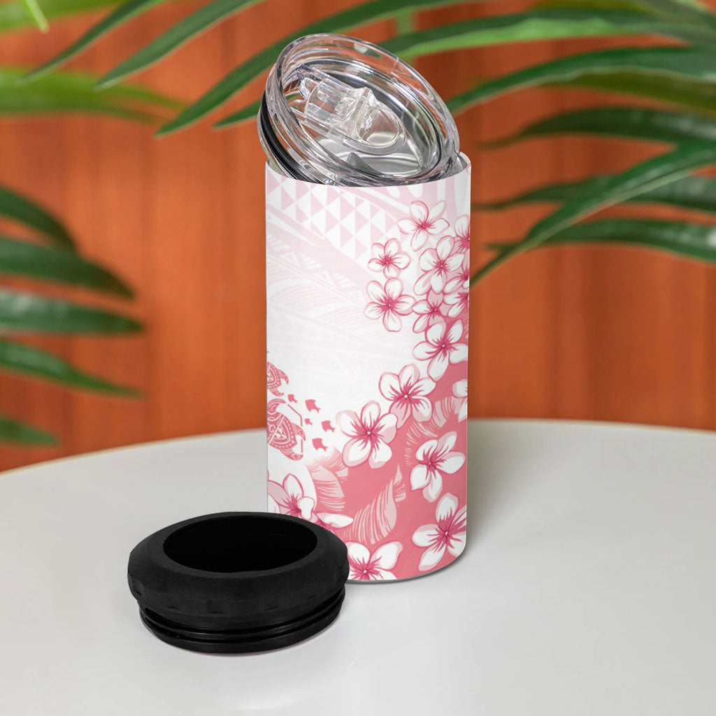Breast Cancer Awareness Polynesian 4 in 1 Can Cooler Tumbler Floral Pink Ribbon