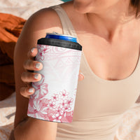 Breast Cancer Awareness Polynesian 4 in 1 Can Cooler Tumbler Floral Pink Ribbon