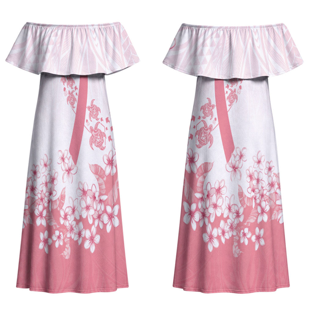 Breast Cancer Awareness Polynesian Couples Matching Off Shoulder Maxi Dress and Hawaiian Shirt Floral Pink Ribbon