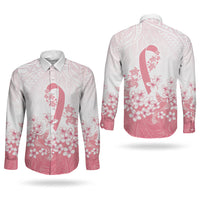 Breast Cancer Awareness Polynesian Couples Matching Off Shoulder Maxi Dress and Long Sleeve Button Shirt Floral Pink Ribbon