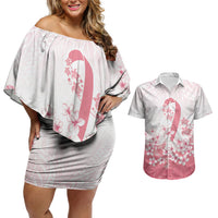 Breast Cancer Awareness Polynesian Couples Matching Off Shoulder Short Dress and Hawaiian Shirt Floral Pink Ribbon