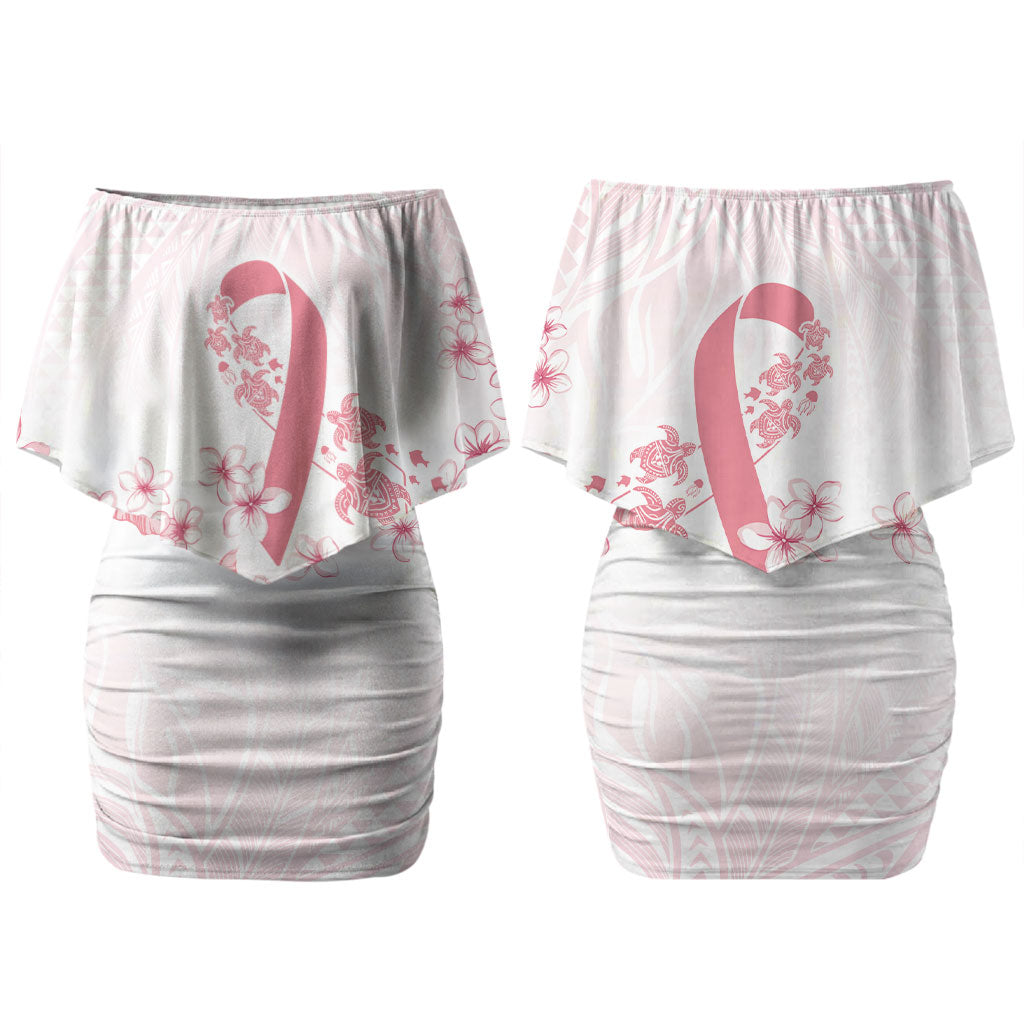 Breast Cancer Awareness Polynesian Couples Matching Off Shoulder Short Dress and Hawaiian Shirt Floral Pink Ribbon