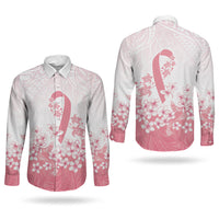 Breast Cancer Awareness Polynesian Couples Matching Off Shoulder Short Dress and Long Sleeve Button Shirt Floral Pink Ribbon