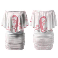 Breast Cancer Awareness Polynesian Couples Matching Off Shoulder Short Dress and Long Sleeve Button Shirt Floral Pink Ribbon