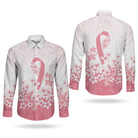 Breast Cancer Awareness Polynesian Couples Matching Off The Shoulder Long Sleeve Dress and Long Sleeve Button Shirt Floral Pink Ribbon