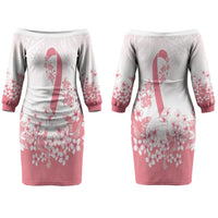 Breast Cancer Awareness Polynesian Couples Matching Off The Shoulder Long Sleeve Dress and Long Sleeve Button Shirt Floral Pink Ribbon