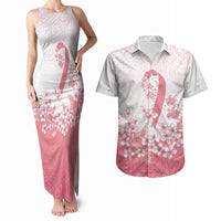 Breast Cancer Awareness Polynesian Couples Matching Tank Maxi Dress and Hawaiian Shirt Floral Pink Ribbon