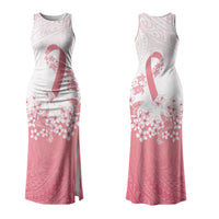 Breast Cancer Awareness Polynesian Couples Matching Tank Maxi Dress and Long Sleeve Button Shirt Floral Pink Ribbon