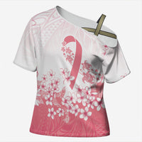 Breast Cancer Awareness Polynesian Cross Shoulder Shirt Floral Pink Ribbon