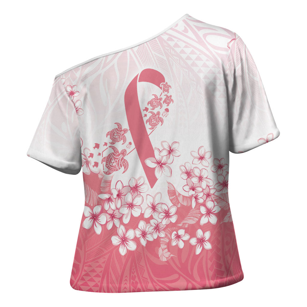 Breast Cancer Awareness Polynesian Cross Shoulder Shirt Floral Pink Ribbon