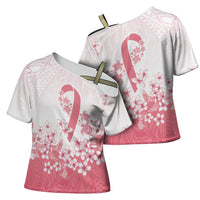 Breast Cancer Awareness Polynesian Cross Shoulder Shirt Floral Pink Ribbon
