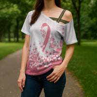 Breast Cancer Awareness Polynesian Cross Shoulder Shirt Floral Pink Ribbon